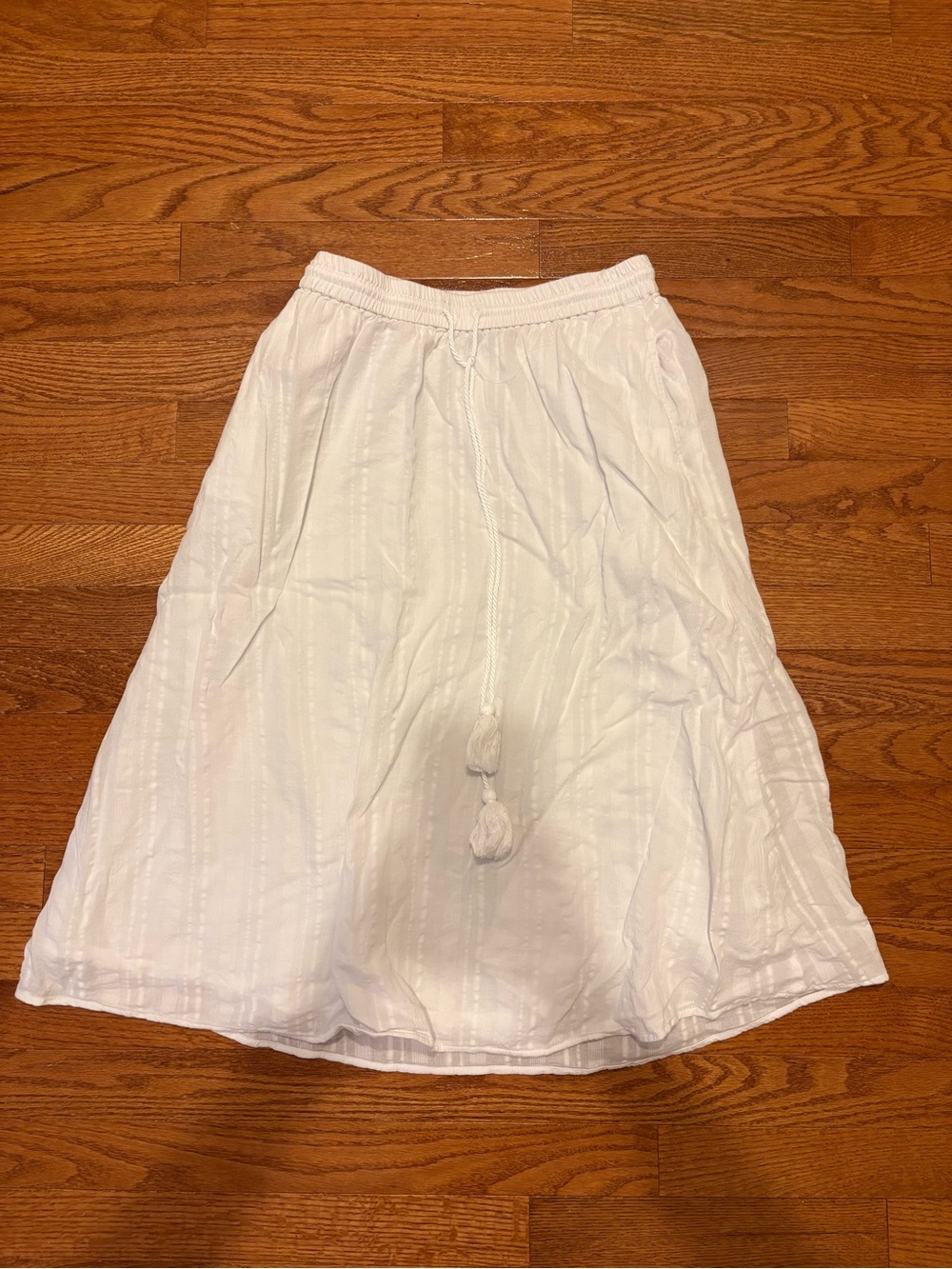 Talbots White A-Line Midi Skirt with Drawstring